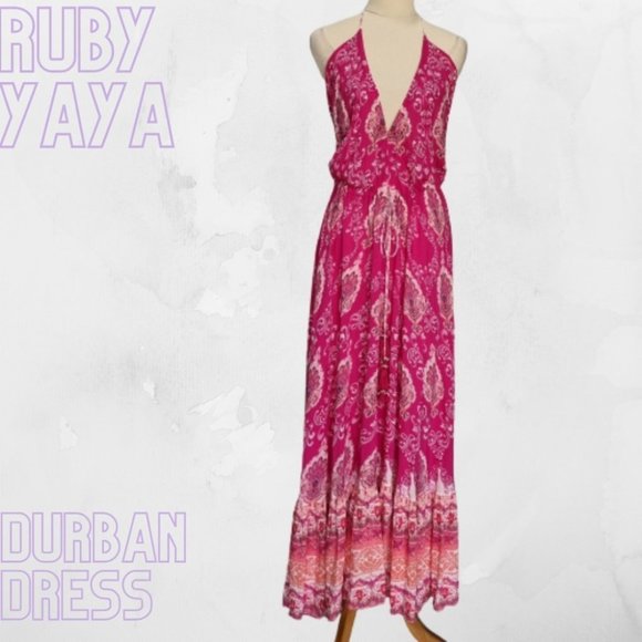 Ruby Yaya Dresses & Skirts - Ruby Yaya Durban Pink Paisley Halter Neck Maxi Dress Size L